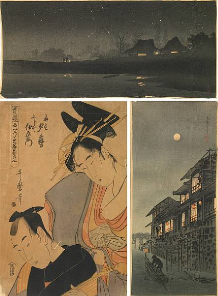 Appraisal: A group of three Japanese woodblock pints comprising one beauty