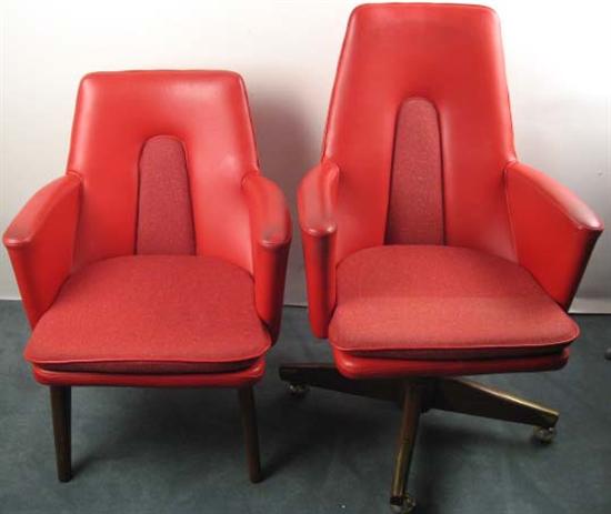 Appraisal: Two Red Leather Matching Chairs with fabric seat One on