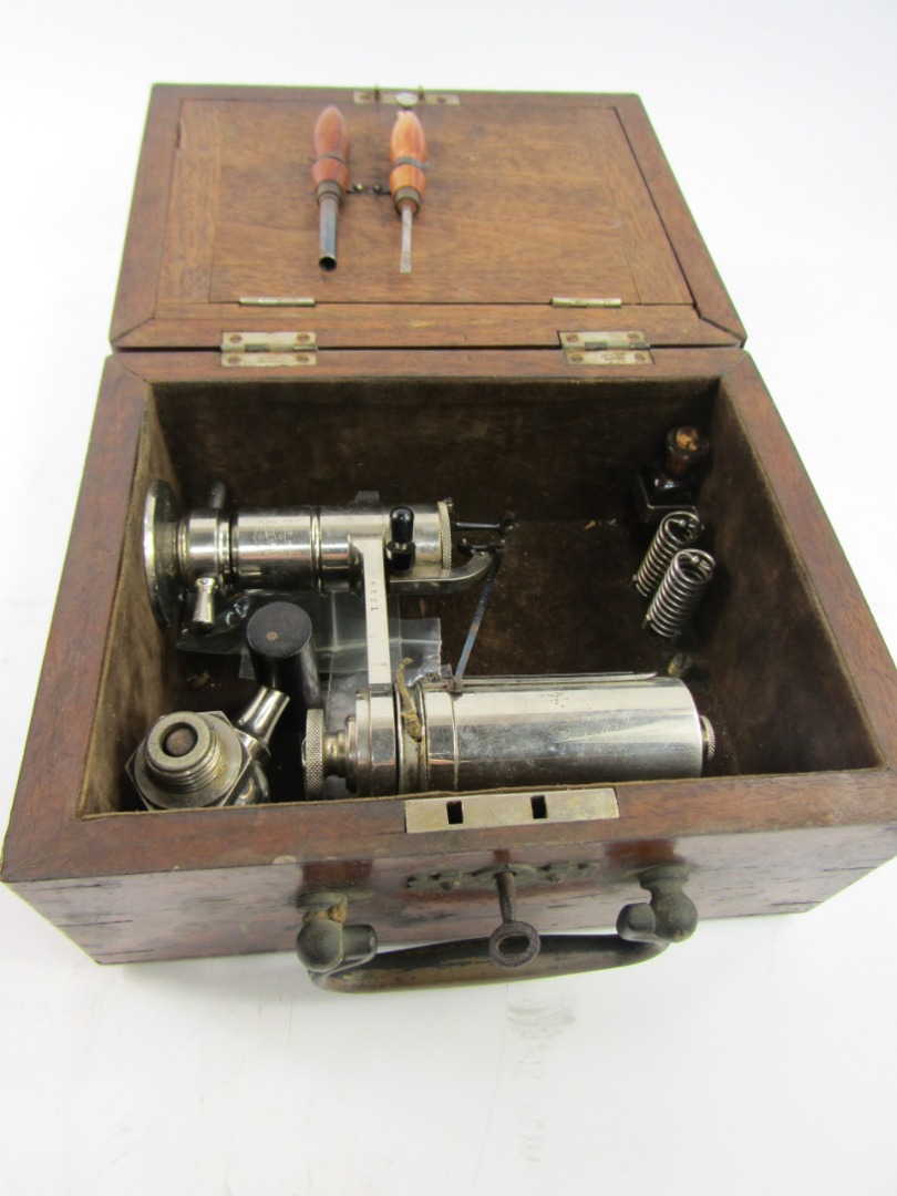 Appraisal: A Crosby steam engine indicator instrument mahogany cased