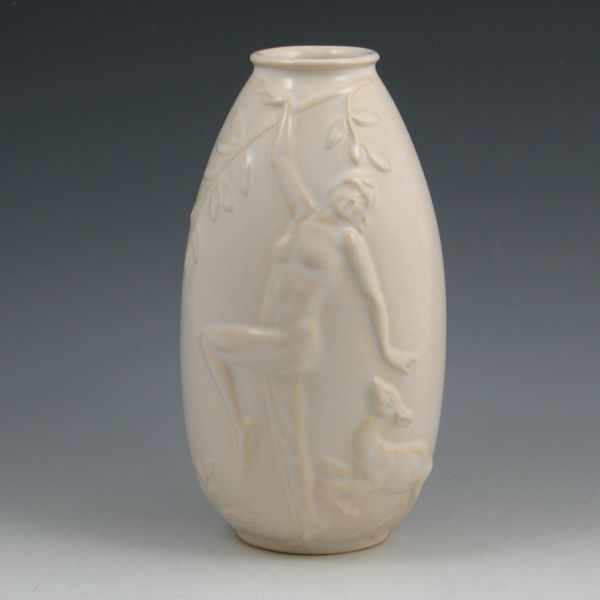 Appraisal: Very uncommon Weller vase in ivory finish with nude figure