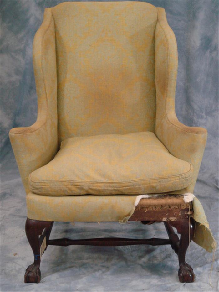 Appraisal: Mahogany Chippendale wingchair turned stretcher base cabriole legs with claw