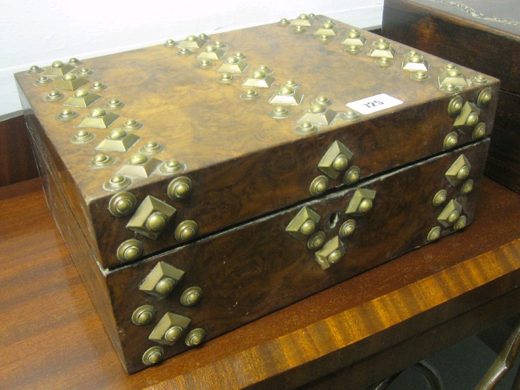 Appraisal: Walnut and brass studded jewellery box