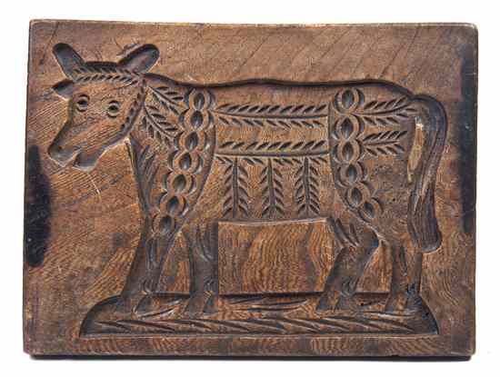 Appraisal: A Carved Wooden Provincial Shortbread Mold depicting a cow Height