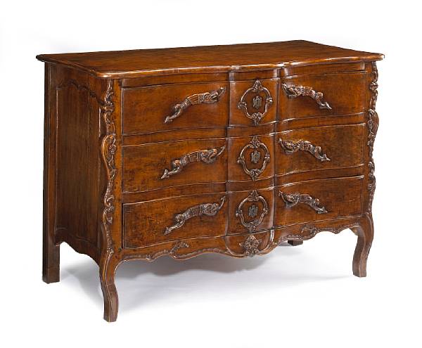 Appraisal: A good Louis XV chinoiserie carved walnut commode probably Lyonmid