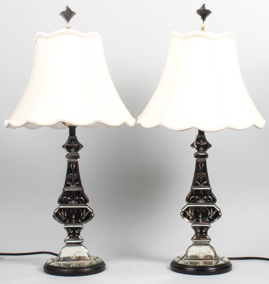 Appraisal: Pair of contemporary mirrored panel lamps ebonized wood urn form