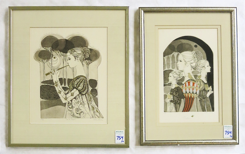 Appraisal: HELEN KUNIC TWO ETCHINGS AND AQUATINTS California Illinois th century