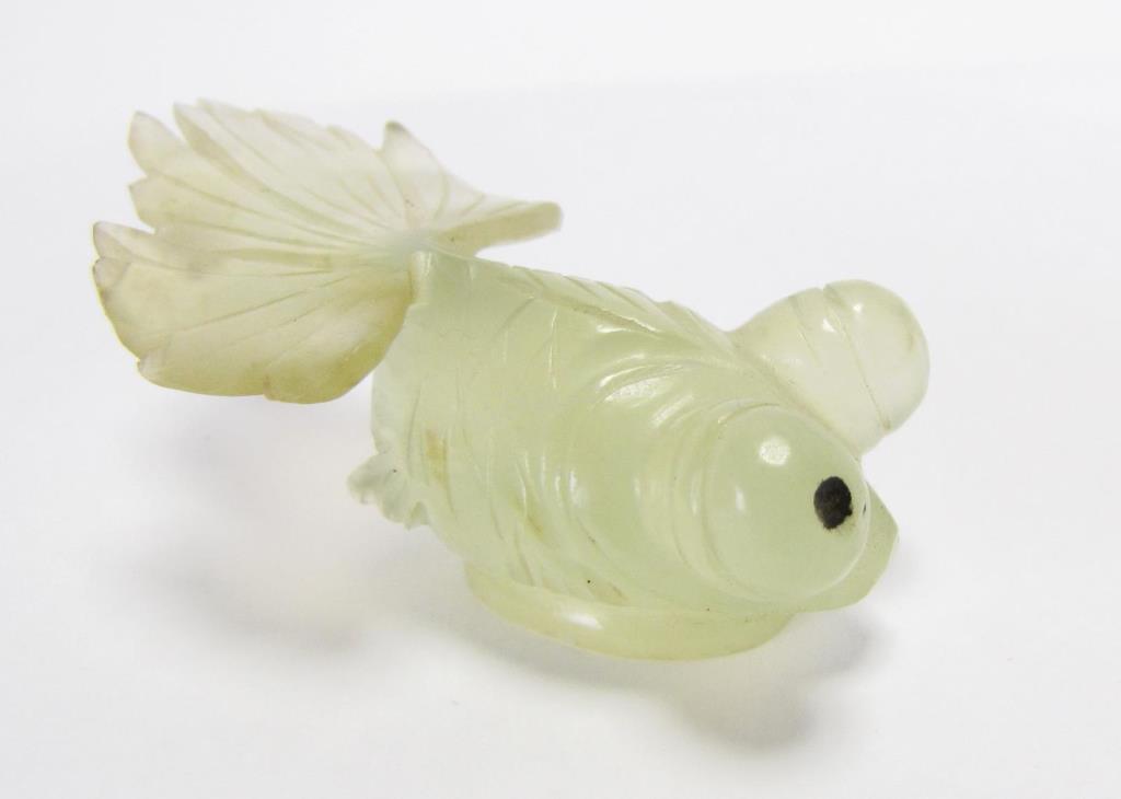 Appraisal: Chinese Jade Carved Goldfish pale green jade in the form