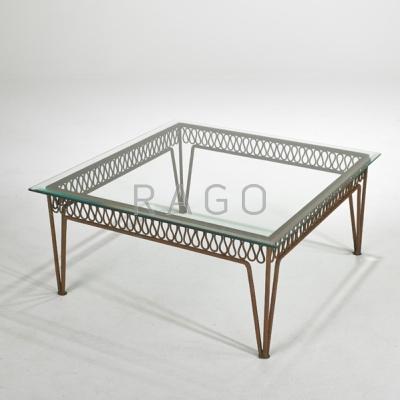 Appraisal: SALTERINI Coffee table USA s Enameled wrought-iron and glass Unmarked