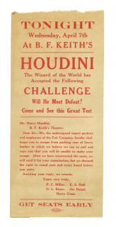 Appraisal: Houdini Harry Houdini Challenge at B F Keith s Will