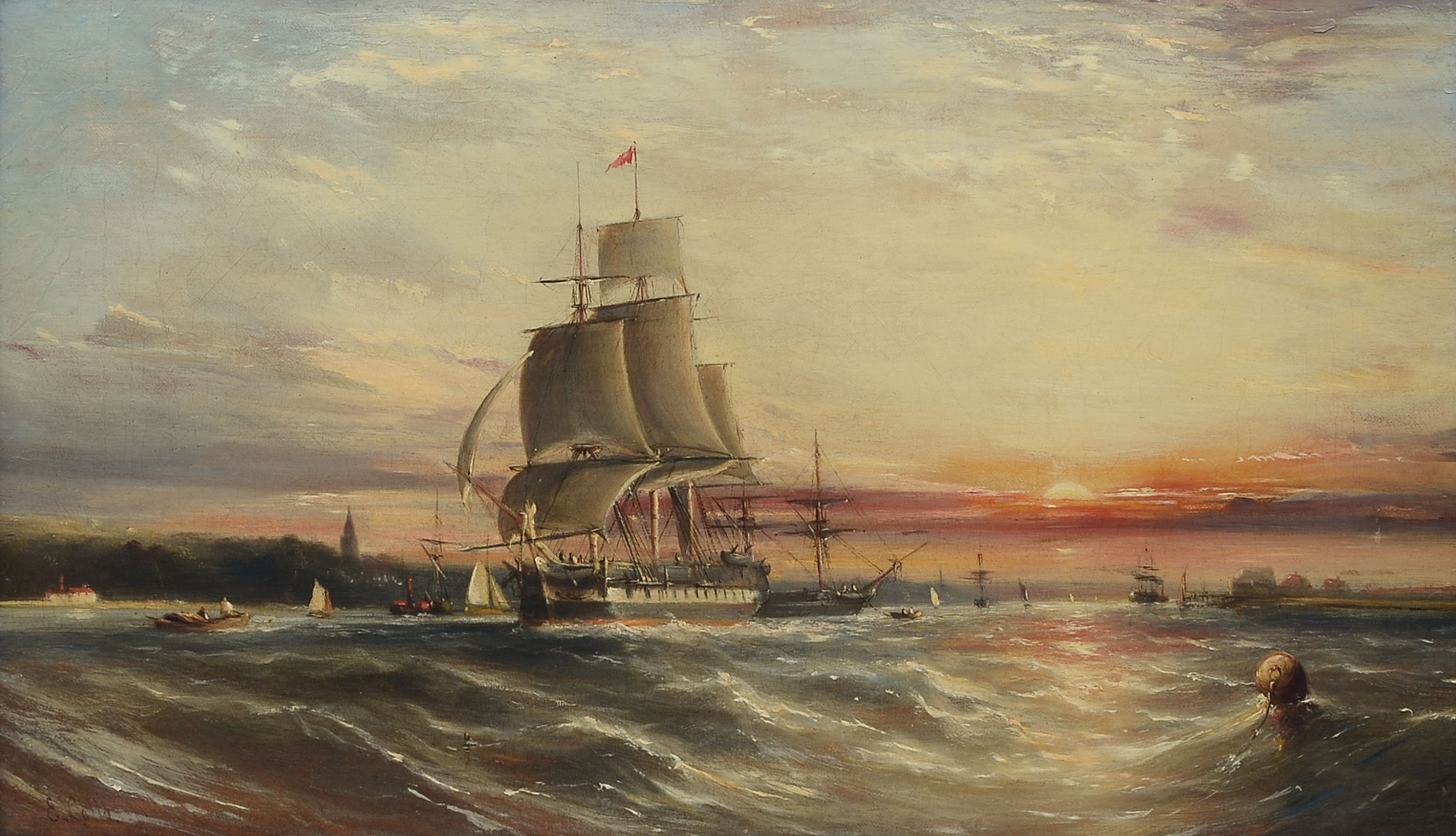 Appraisal: COLLS Ebenezer British - ''Shipping in Southampton Water'' Oil Canvas