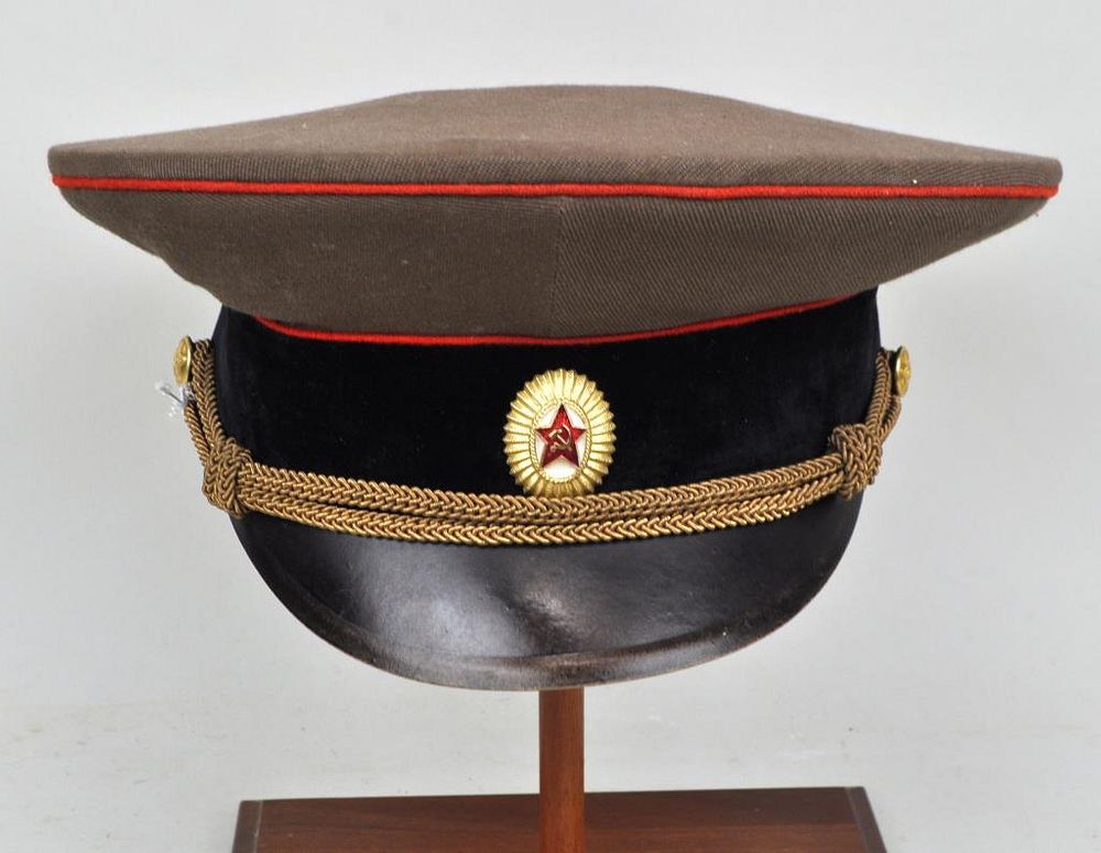 Appraisal: Russian Military Hat Numbered with leather patch to liner diameter