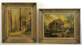 Appraisal: HARVEY Henry Two Oils on Canvas City Street Scenes Both