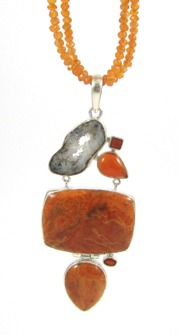 Appraisal: AGATE DRUZY AND ORANGE JASPER PENDANT NECKLACE The - inch