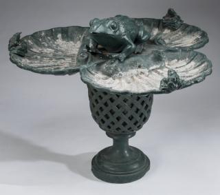 Appraisal: Whimsical painted cast iron frog fountain h Whimsical frog fountain