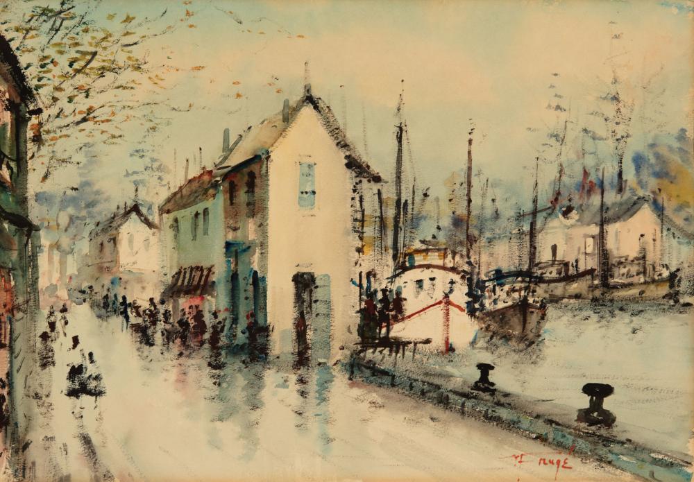 Appraisal: Nestor Frug American Louisiana - Street Scene and River Harbor