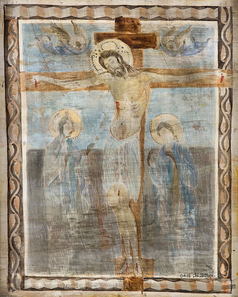 Appraisal: MERAB ABRAMISHVILI GEORGIAN - MERAB ABRAMISHVILI GEORGIAN - Crucifixion gesso