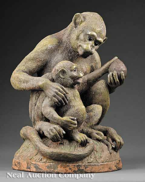 Appraisal: An Antique Continental Terracotta Figural Group of Monkeys depicting a