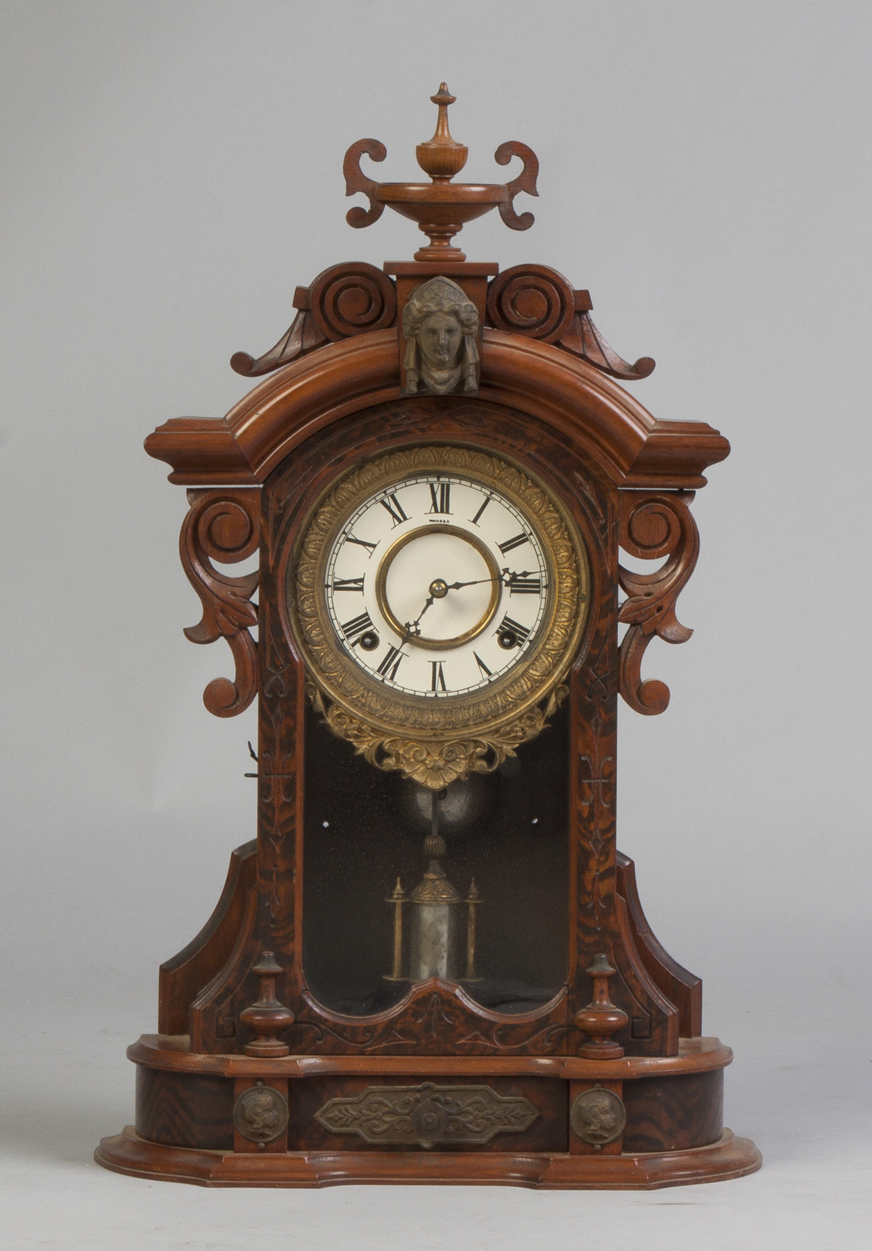 Appraisal: Ansonia Victorian Walnut Burl Shelf Clock day time strike Replaced