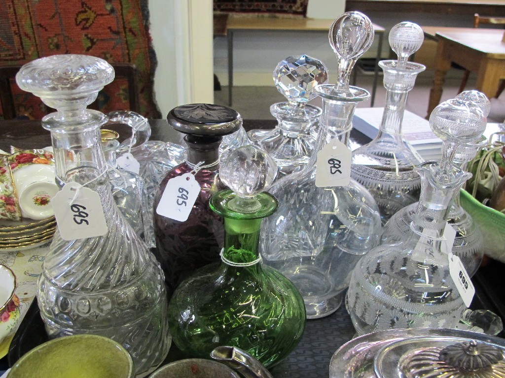 Appraisal: Ten various glass decanters and stoppers