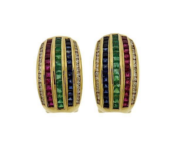 Appraisal: Le Vian k Gold Diamond Ruby Emerald Sapphire Cocktail Earrings