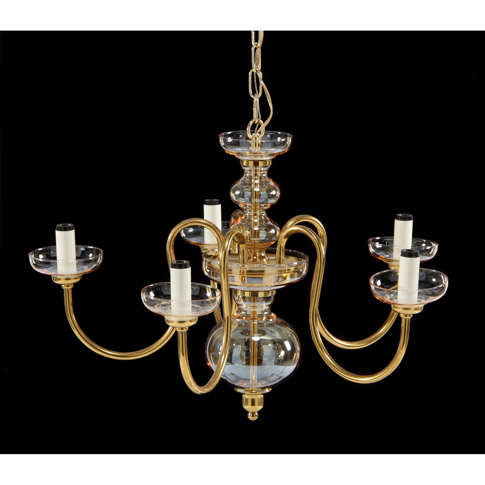 Appraisal: Fabbian Glass and Brass Chandelier Falegnameria Fabbian Italian late th