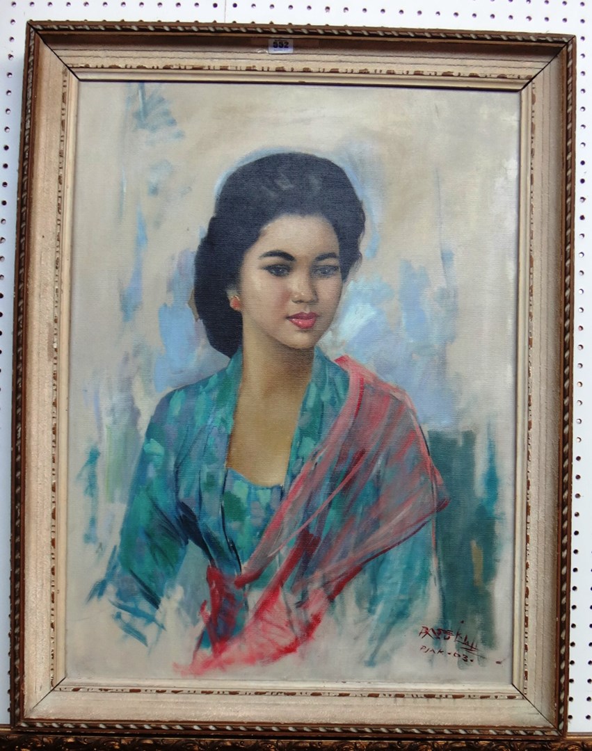 Appraisal: P Jak th century Portrait of an Oriental girl oil