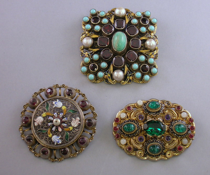 Appraisal: Three Victorian Gem-set and Enameled Costume Brooches wd to in