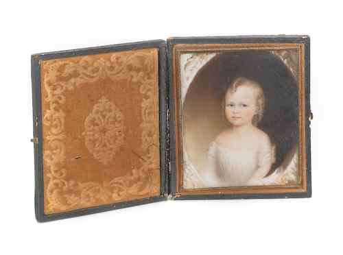 Appraisal: Two miniature watercolor on ivory portraits th c of young