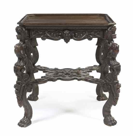 Appraisal: A Renaissance Revival Carved Occasional Table the squared top with