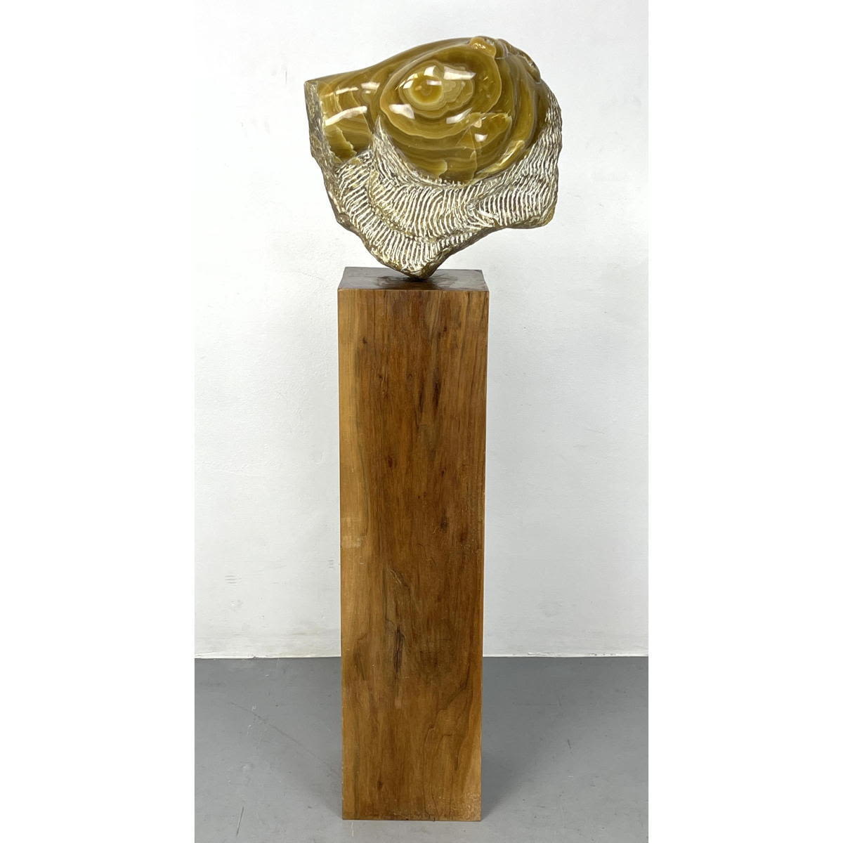 Appraisal: GREGNOR Abstract Modern Stone Sculpture on Wood Column Base Dimensions