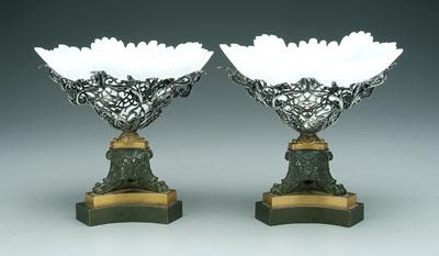 Appraisal: Pair bronze compotes elaborate openwork silver test or better bowls