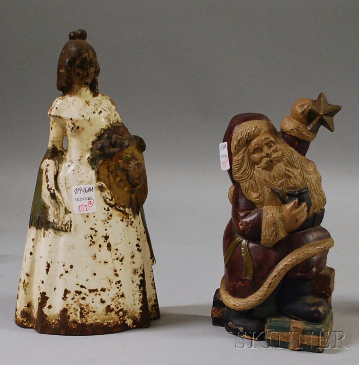 Appraisal: Painted Cast Iron Southern Belle Doorstop and a Modern Santa