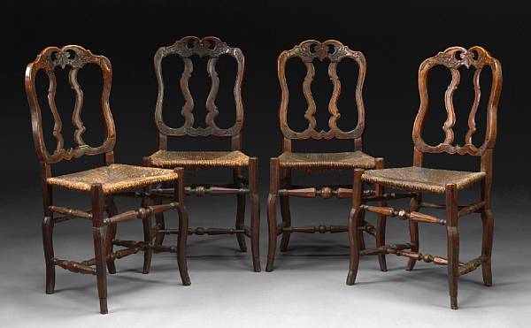 Appraisal: A set of four Continental Rococo walnut side chairs late