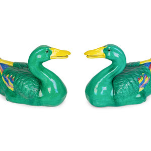 Appraisal: A Pair of Chinese Green Glazed Models of Ducks TH