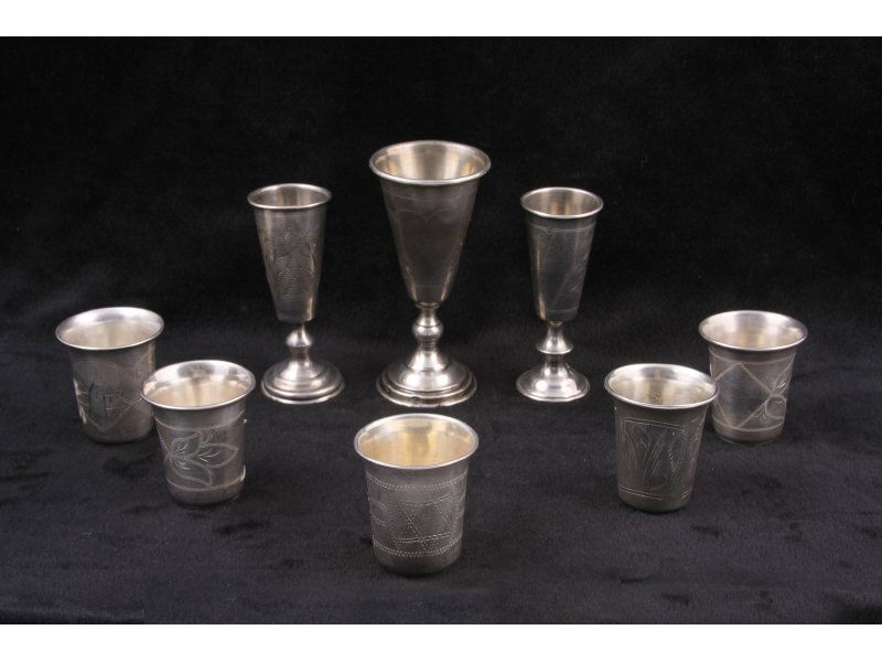 Appraisal: Eight Russian Silver Cordials Vodka Cups including five vodka cups