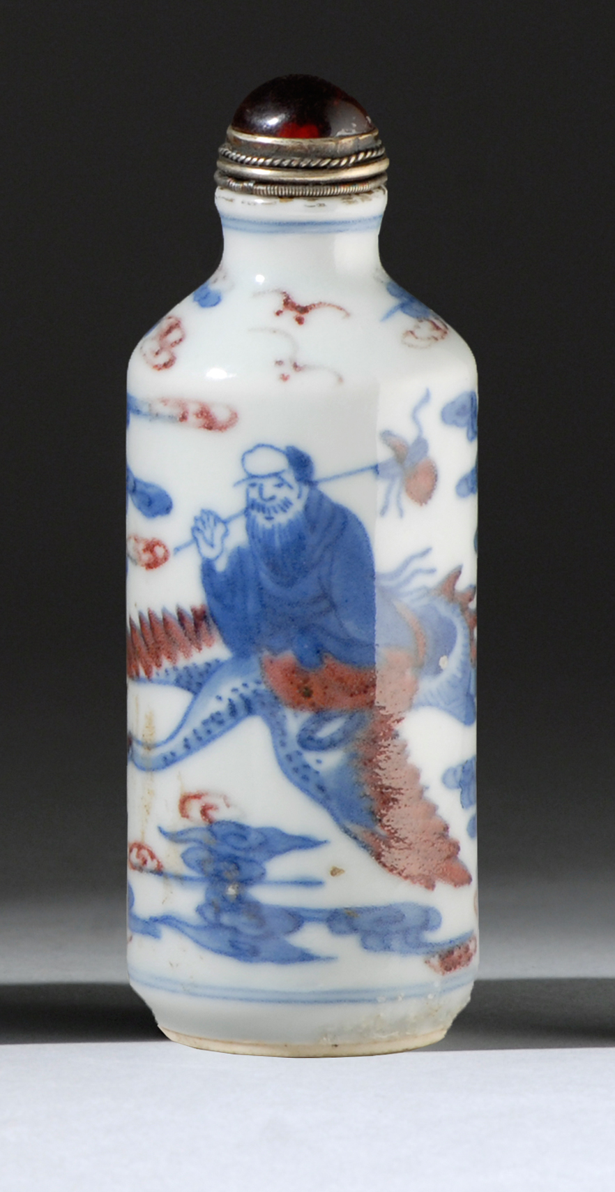 Appraisal: UNDERGLAZE BLUE AND RED PORCELAIN SNUFF BOTTLE th CenturyIn cylinder