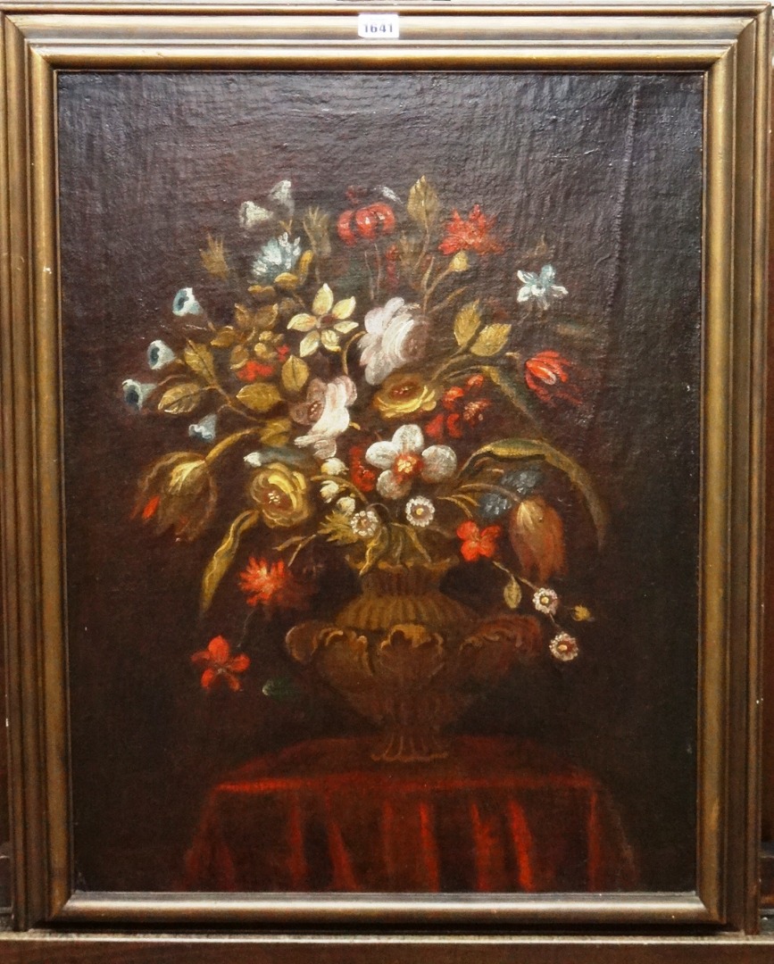 Appraisal: Continental School th th century Floral still life oil on