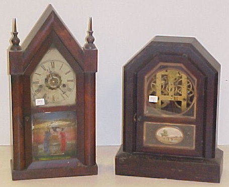 Appraisal: Two shelf clocks one gothic steeple clock made in New