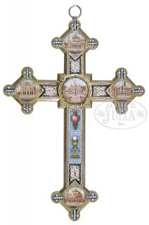 Appraisal: MICRO MOSAIC SCENIC DECORATED CROSS This Grand Tour item having