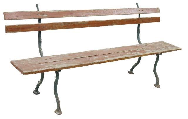 Appraisal: French painted wood and cast iron garden or park bench