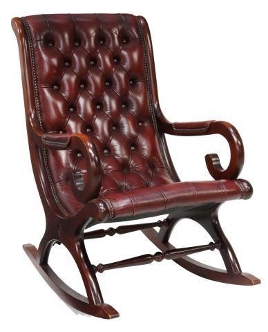 Appraisal: Campeche style rocking chair late th c mahogany frame oxblood