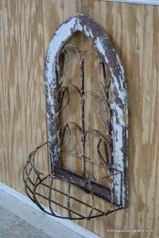 Appraisal: Antique Wrought Iron Wood Framed Wall PlanterCome off an old