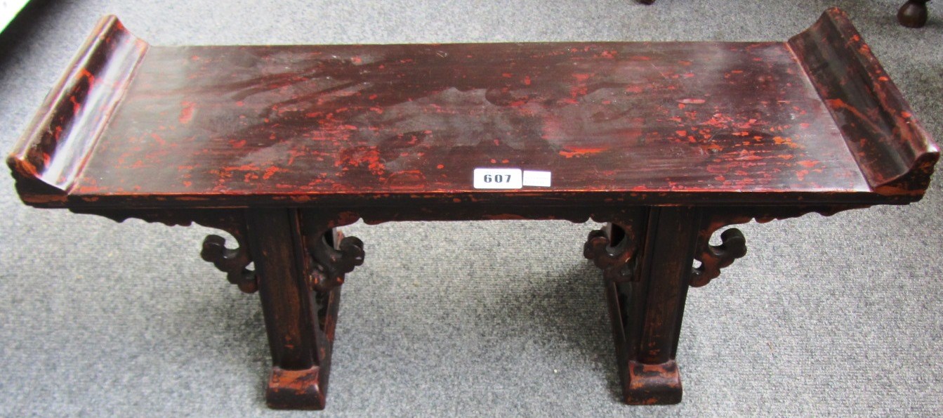 Appraisal: A small early th century red lacquer altar table cm