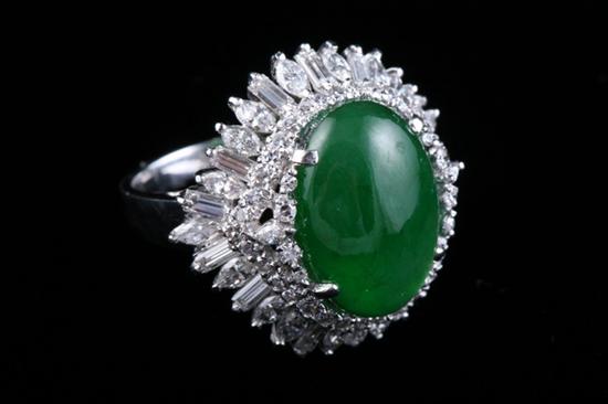 Appraisal: K WHITE GOLD DIAMOND AND JADE RING Setting by Lane