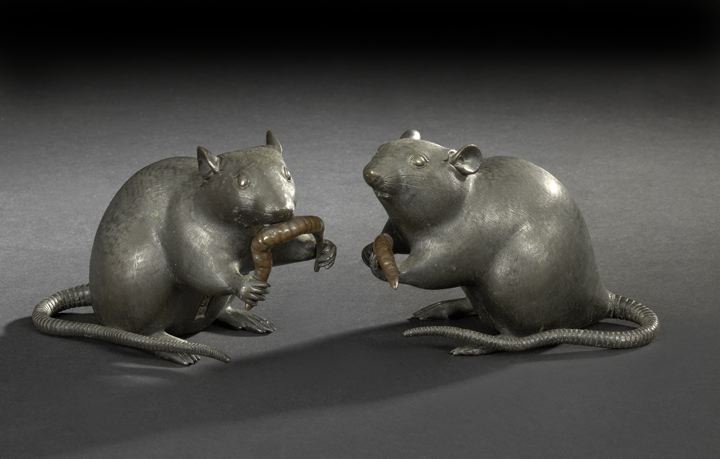 Appraisal: Good Pair of Japanese Cast Bronze Figures of Rats Meiji