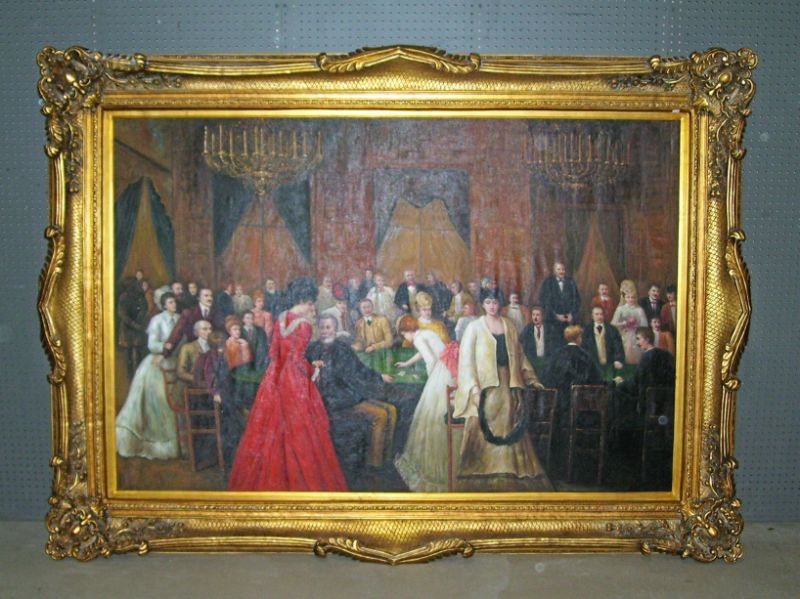 Appraisal: Oil Painting High Society Club Scene Victorian style painting depicting