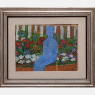 Appraisal: William Schock - Blue Man with Flowers Acrylic on paper