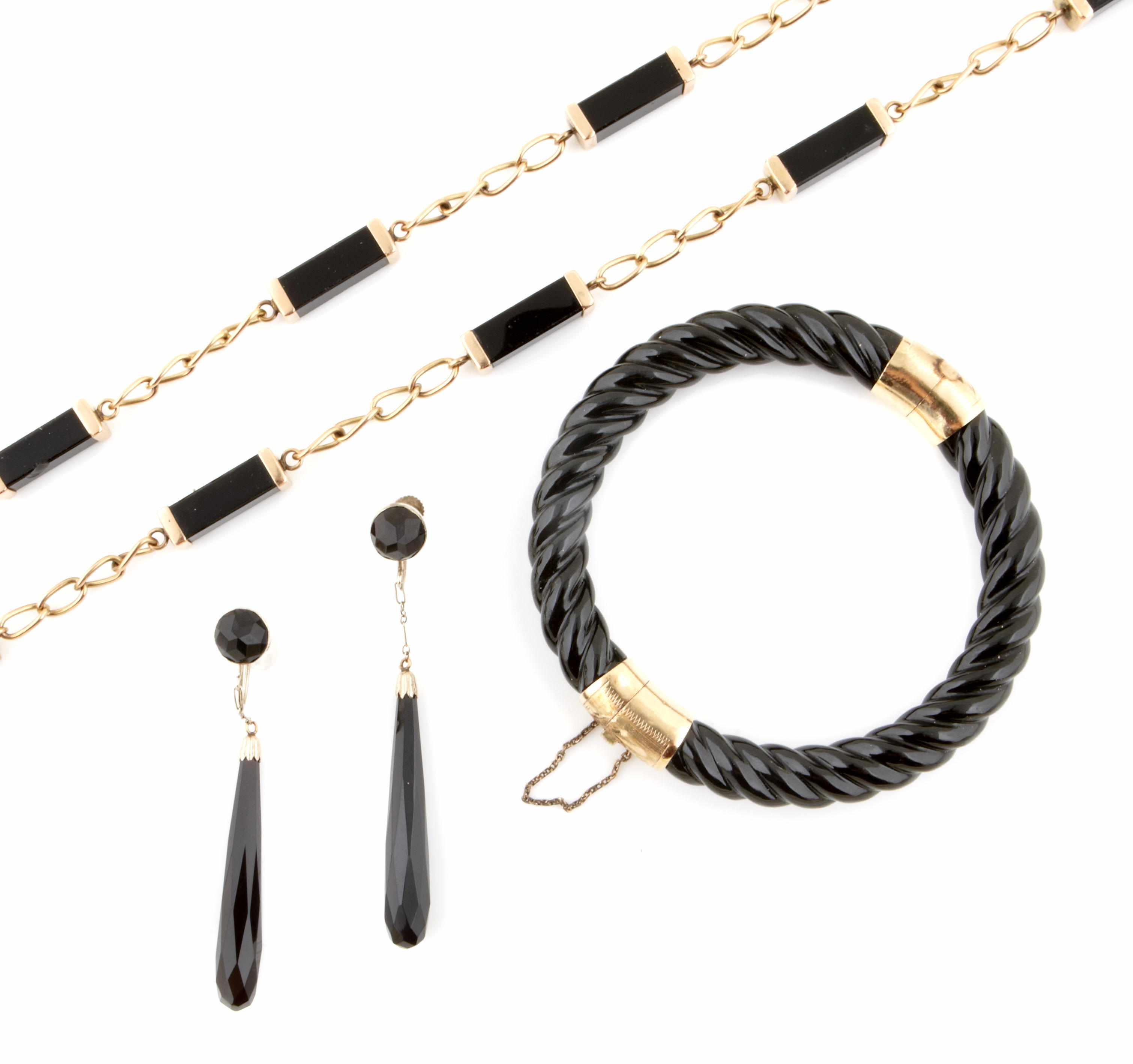 Appraisal: A set of black onyx and k gold jewelry comprising