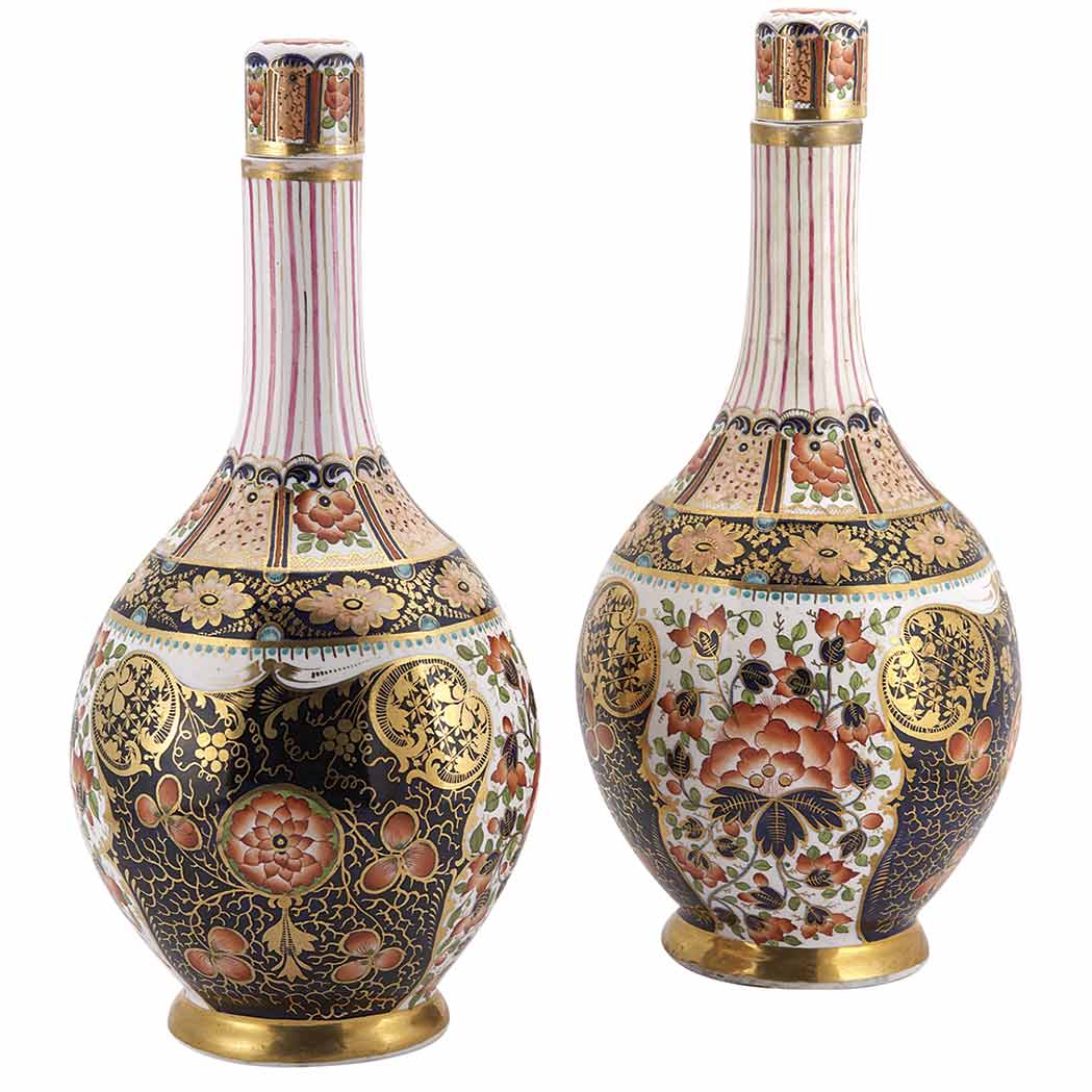 Appraisal: Pair of Derby Porcelain Stoppered Bottles First quarter of the