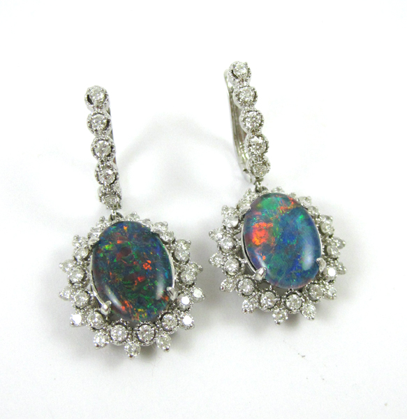 Appraisal: PAIR OF OPAL TRIPLET AND DIAMOND EARRINGS each k white